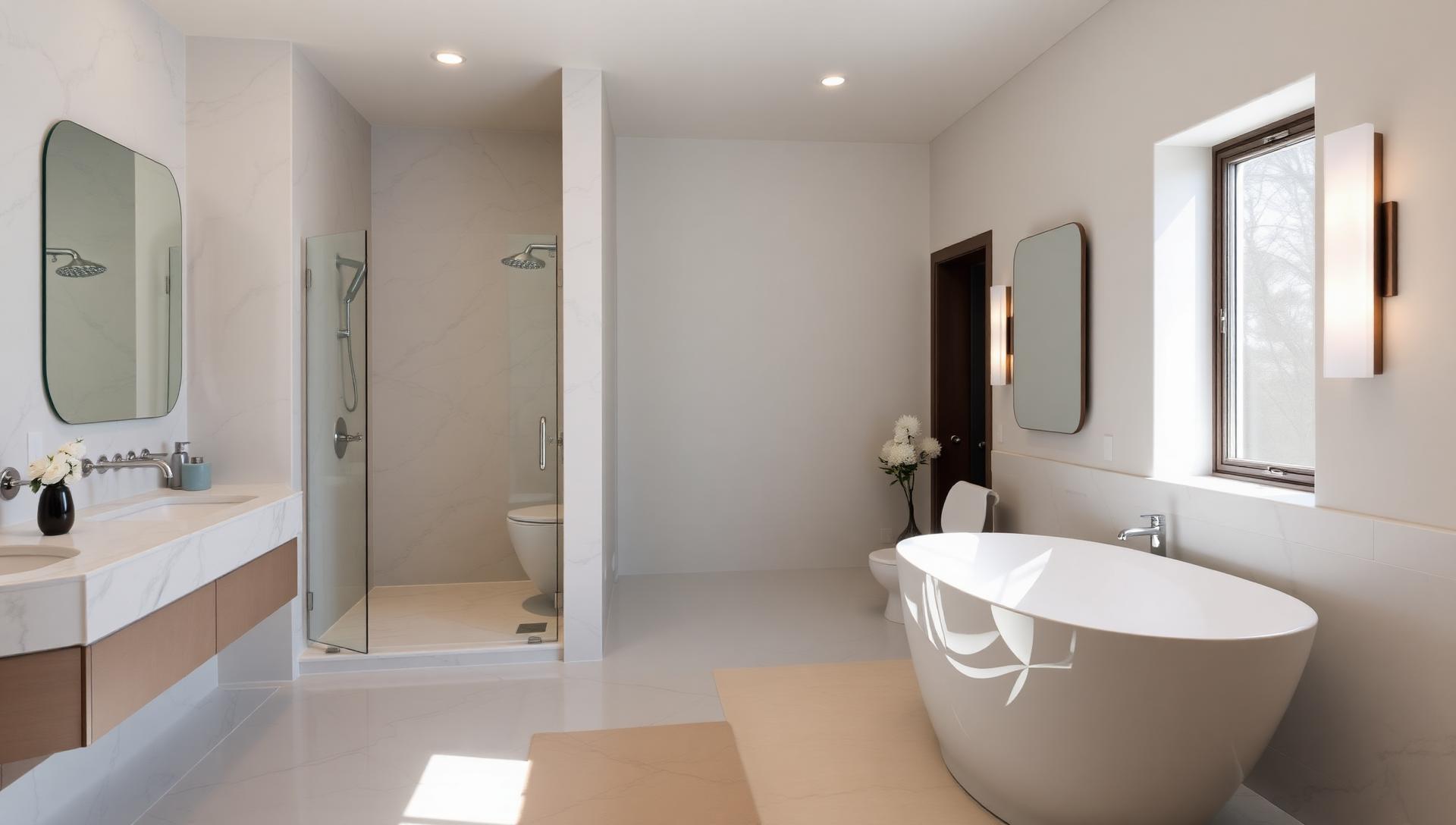 Modern luxury bathroom with freestanding tub and walk-in shower