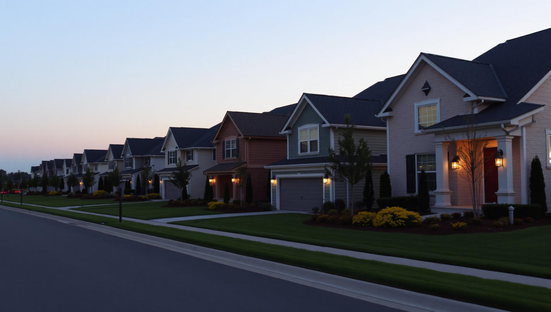 Row of premium American suburban homes at dusk