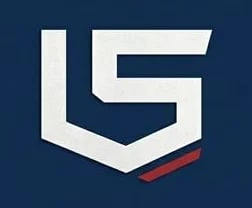 Logo featuring a white shield with LS monogram and red accent on dark blue background